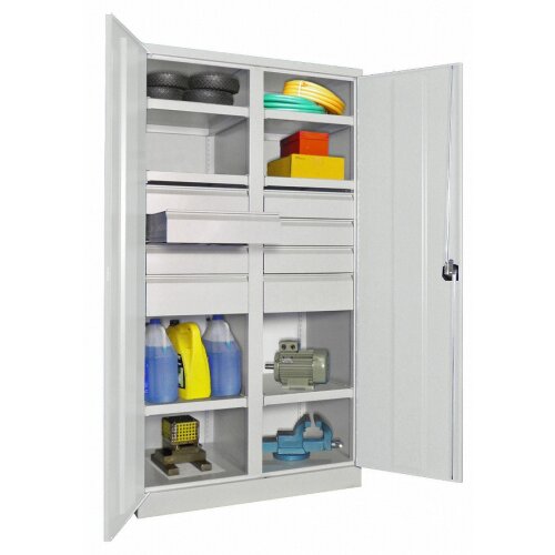 Schwerlastschrank 8 Schubladen, 6 Fachböden bis 120 oder 200 kg pro Boden mit Trennwand