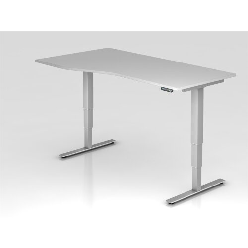 Elektrisch höhenverstellbarer Schreibtisch, Freiform mit Memoryschalter 180x100/80 cm Grau/Silber