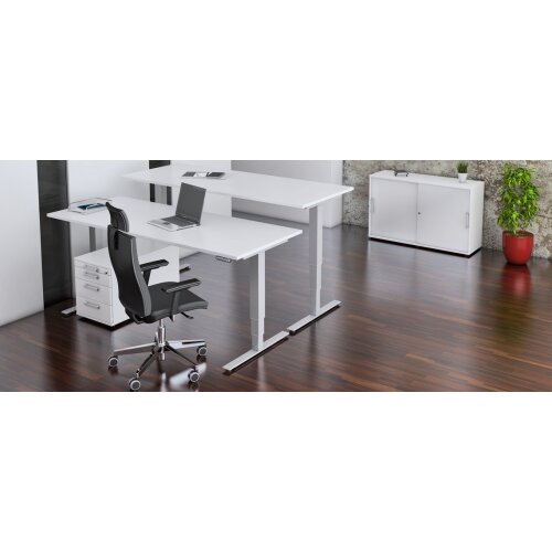 Elektrisch höhenverstellbarer Schreibtisch mit Memoryschalter 200x100 cm Grau/Silber