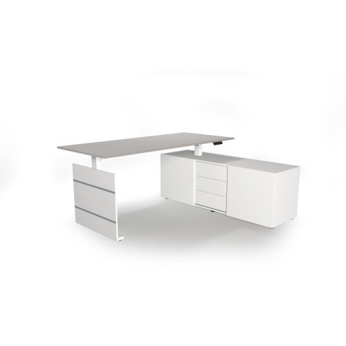 Elektrisch höhenverstellbarer Schreibtisch mit Anbausideboard Serie Flex