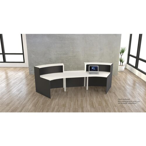 Empfangstheke Bogenform mit Beratungsplatz mittig 324 cm breit