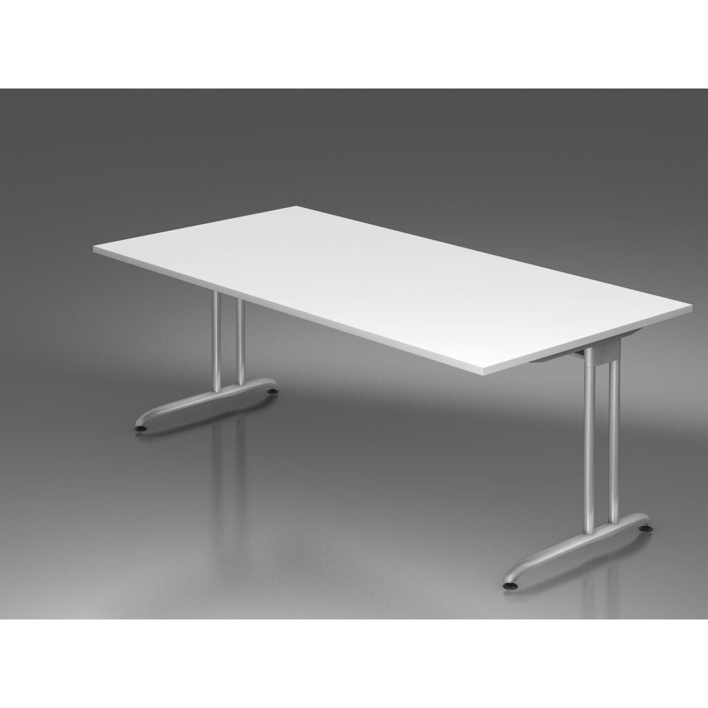 Schreibtisch C-Fuß 200x100cm Weiß/Silber 