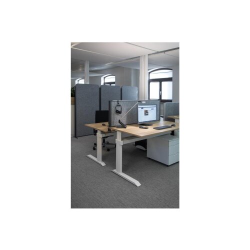 Akustik Tischtrennwand Weiß - Hellgrau mit LED