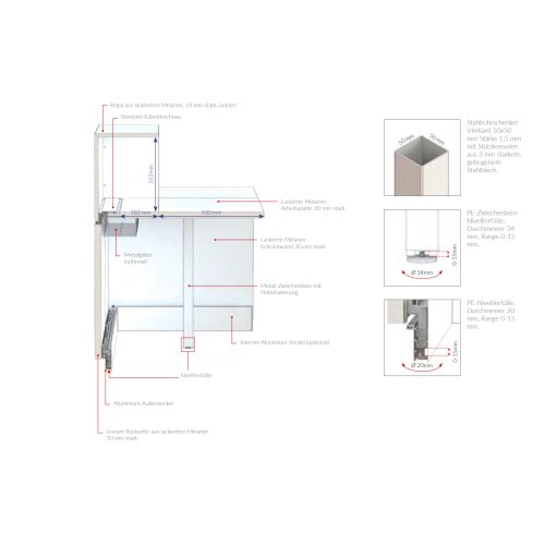 Empfangstheke Zenith in verschiedenen Breiten