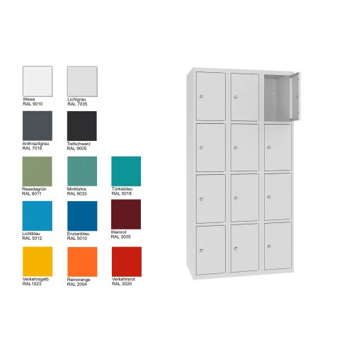 Stahl Schliessfachschrank Select 12 Fächer 300mm Abteilbreite