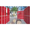 Stahl Schliessfachschrank Select 16 Fächer 300mm Abteilbreite Korpus Lichtblau RAL 5012 Türen Lichtgrau RAL 7035