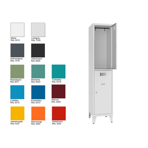 Schliessfachschrank Select 2 Fächer auf Füssen Abteilbreite 300mm