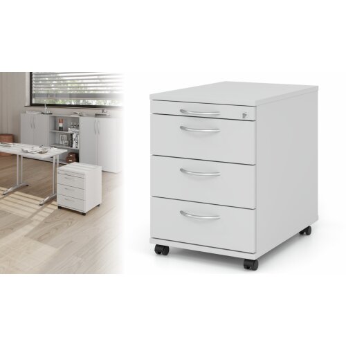 Rollcontainer mit 3 Schubladen, 1 x Utensilienfach, 58 cm Tief abschließbar