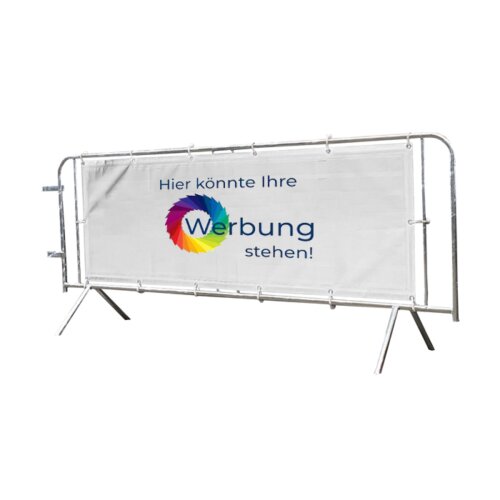 Absperrgitter Typ CL aus Stahl, Länge 2375 mm, inkl. Werbebanner 4-Farb-Druck