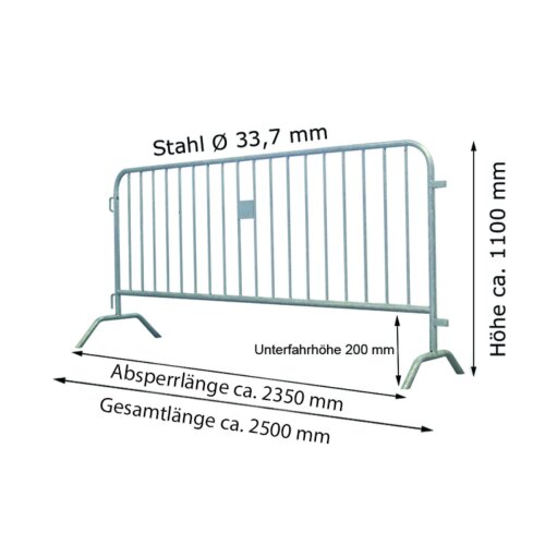 Absperrgitter Typ U aus Stahl, Länge ca. 2500 mm, mit angeschweißten Füßen