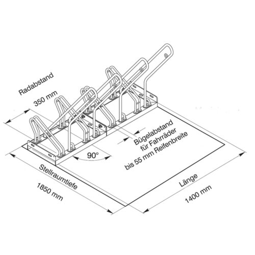 Anlehnbügel Typ 2500, einseitig Stellplätze 2