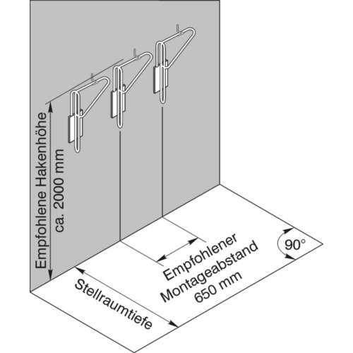 Hängeparker Typ 3900 Einstellwinkel 70 Seite der Einstellung Einstellung links Fahrrad rechts zur Wand hängend
