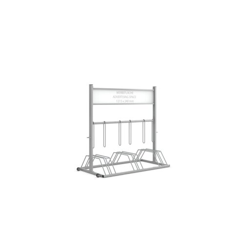 Werbe-Fahrradständer Security Station mit Laufrollen Druckarten ohne Digitaldruck  Farbe RAL 9006 Weißaluminium