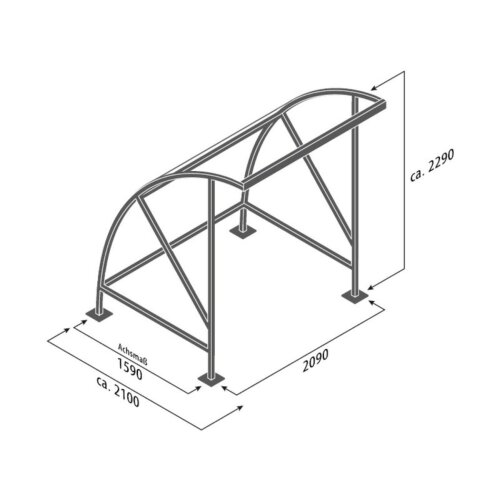 Unterstand Bamberg 16, einseitig Ausführung verzinkt  Fahrradständer ohne  Seitenwände ohne