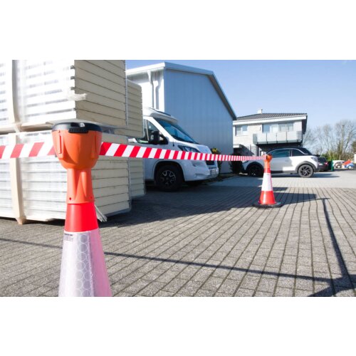 Absperrsystem Komplett-Set Eco-Line mit Leitkegel Top Gurt Farbe rot/weiß Leitkegel Höhe 750 mm