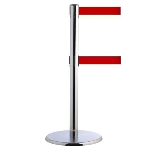 Personenleitsystem P-Line Duo Gurt Farbe rot Pfosten Farbe chrom Verschluss mit Gurtendstück (Standard)