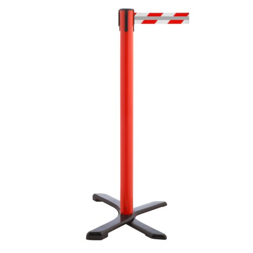 Personenleitsystem P-Line Compact Reflex aus Kunststoff, reflektierendes Gurtb Gurt Farbe rot/weiß  mit Reflektorstreifen Gurt Länge 2,3 m Pfosten Farbe rot