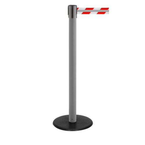 Personenleitsystem P-Line Famous Reflex aus Kunststoff, reflektierendes Gurtba Gurt Farbe rot/weiss mit Reflektorstreifen Gurt Länge 2,3 m Pfosten Farbe grau