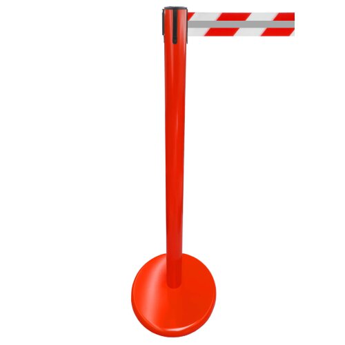 Personenleitsystem P-Line Future Reflex aus Metall, reflektierendes Gurtband Gurt Farbe rot/weiß  mit Reflektorstreifen Gurt Länge 2,3 m Pfosten Farbe rot