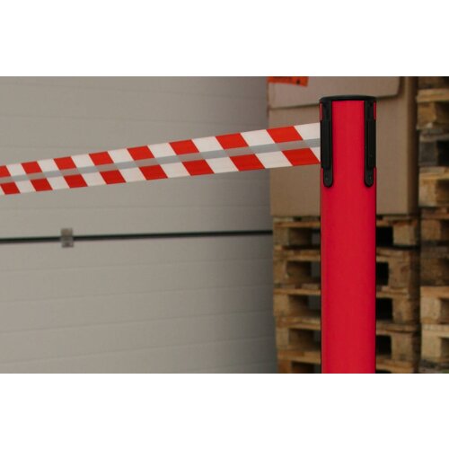 Personenleitsystem P-Line Future Reflex aus Metall, reflektierendes Gurtband Gurt Farbe rot/weiß  mit Reflektorstreifen Gurt Länge 2,3 m Pfosten Farbe rot