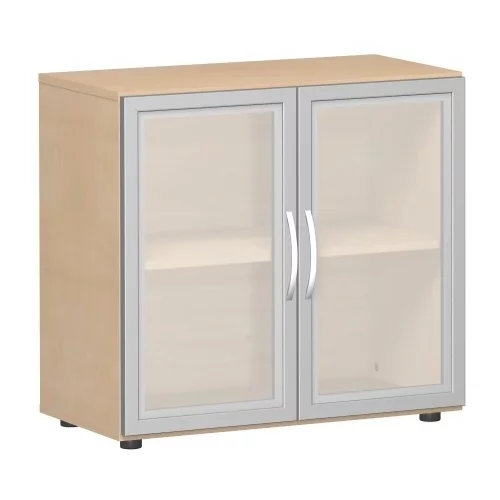 Aktenschrank 2 Ordnerhöhen mit satinierten Glastüren 80 cm breit