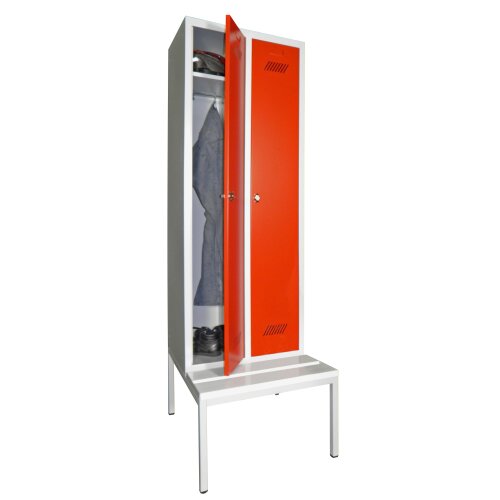 Umkleideschrank 2 Abteile, Abteilbreite 300mm, auf Unterbausitzbank