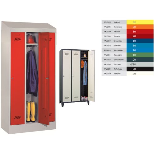 Umkleideschrank 3 Abteile, Abteilbreite 400mm, auf Sockel