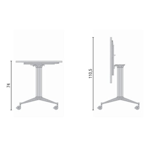 Design Klapptisch einseitig gerundet auf Rollen