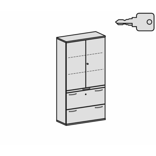 Aktenschrank 5 Ordnerreihen, mit Registerauszügen und Holztüren, 100 cm breit