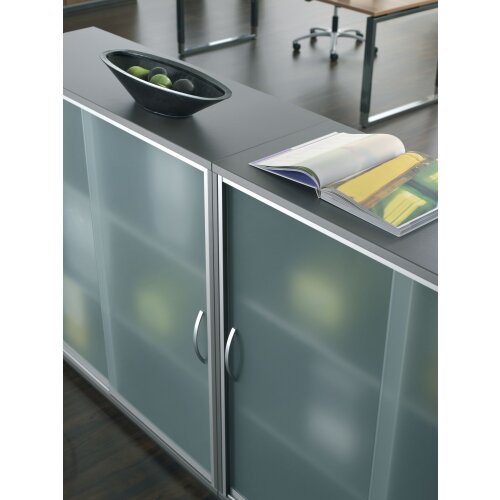 Schiebetürenschrank mit Glastüren, 3 Ordnerreihen, 160 cm breit