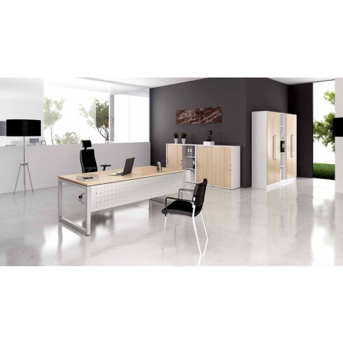 Schreibtisch höhenverstellbar mit Ringfuss 200 x 100 cm