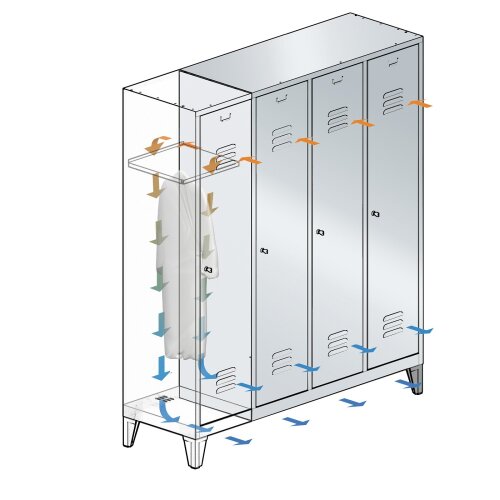 Spind Classic auf Füßen, 4 Abteile, Abteilbreite 400mm