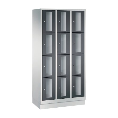 Schliessfachschrank Classic mit Sichtfenstertüren, auf Sockel, 12 Fächer