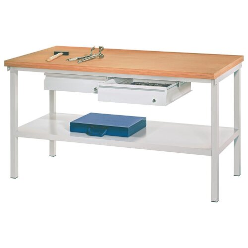 Werkbank mit 2 Schubladen mittig nebeneinander, Breite 150 cm