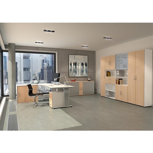 Schreibtisch C-Fuß Gestell Ergonomieform 160 cm, feste Höhe