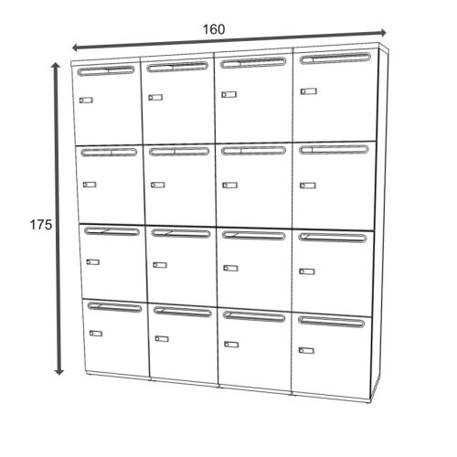 Schliessfachschrank Holz 4 Abteile, 4 Fächer übereinander, Türen mit Briefschlitz