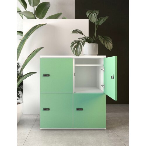 Schliessfachschrank Holz 2 Abteile, 3 Fächer übereinander, Türen ohne Briefschlitz