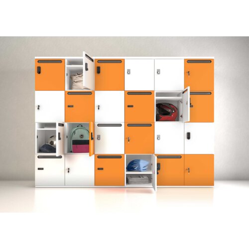 Schliessfachschrank Holz 4 Abteile, 3 Fächer übereinander, Türen ohne Briefschlitz