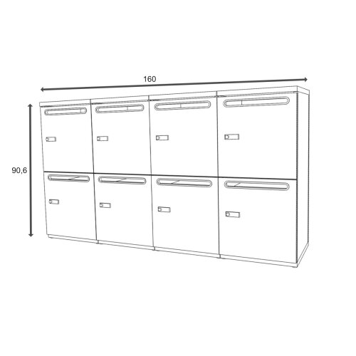 Schliessfachschrank Holz 4 Abteile, 2 Fächer übereinander, Türen mit Briefschlitz