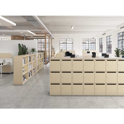 Schliessfachschrank Holz 4 Abteile, 2 Fächer übereinander, Türen mit Briefschlitz