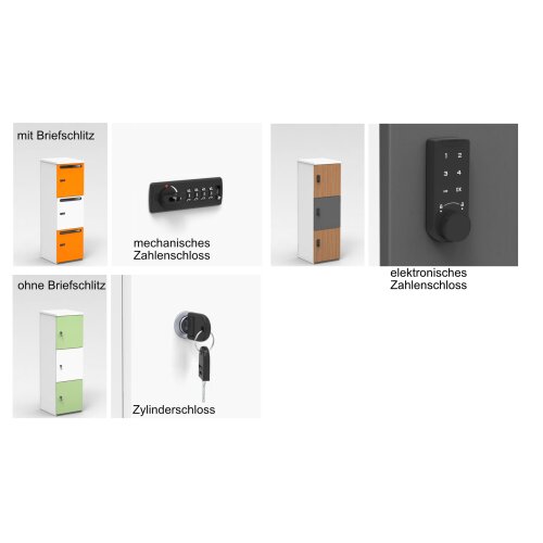 Schliessfachschrank Holz 1 Abteil, 2 Fächer übereinander, Türen ohne Briefschlitz